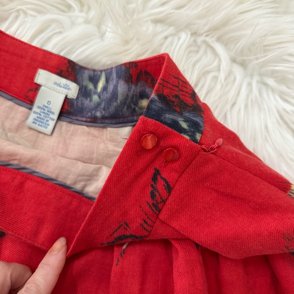 Odille Anthropologie Pleated 100% Wool Floral Skirt - Picture 3 of 3